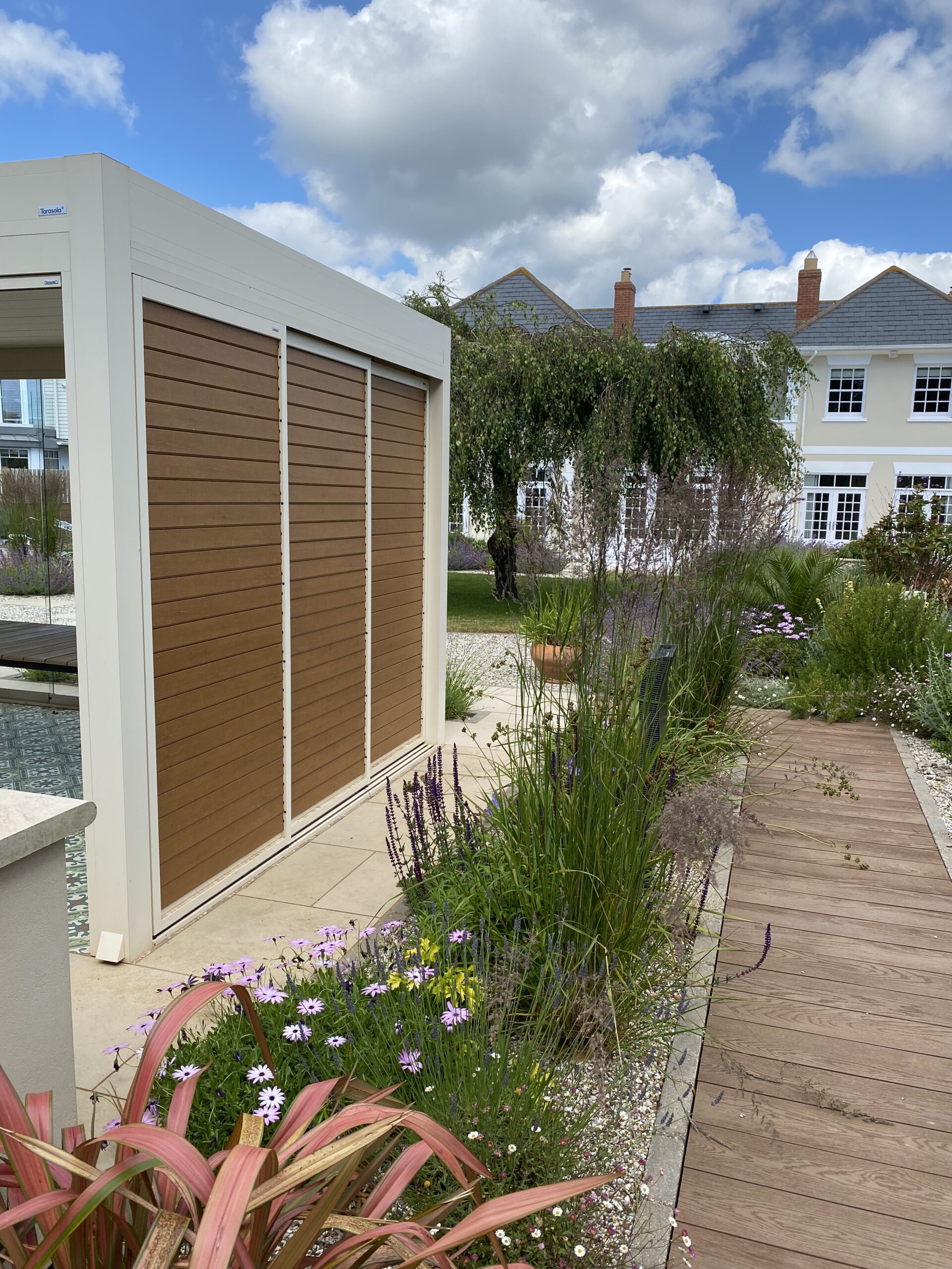 mediterranean garden after with pergola and planting